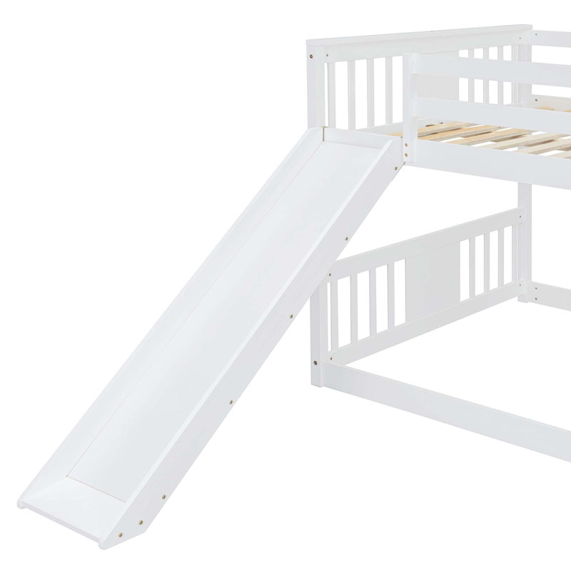 Full Over Full Bunk Bed With Ladder With Slide, White