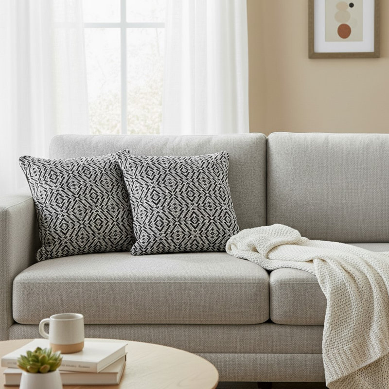 Ensemble de 2 coussins décoratifs en coton noir à motif géométrique, Housse de coussin seulement - sans coussin