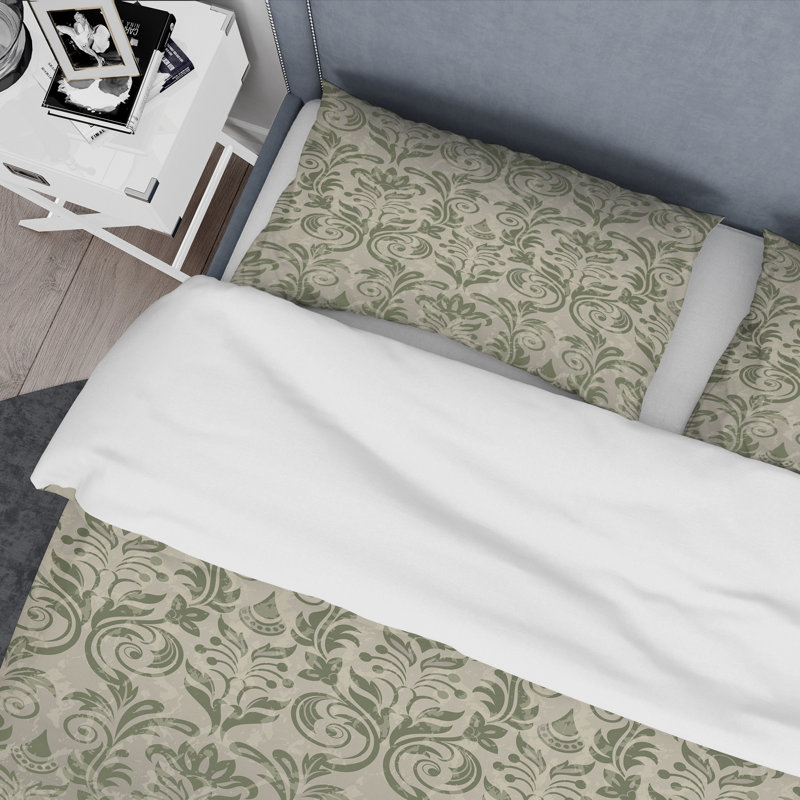 Damas vert - ensemble de housse de couette abstrait - microfibre de polyester