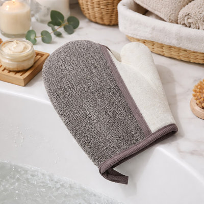 Cream/Taupe Body Scrubber Glove - Natural Ramie and Bamboo