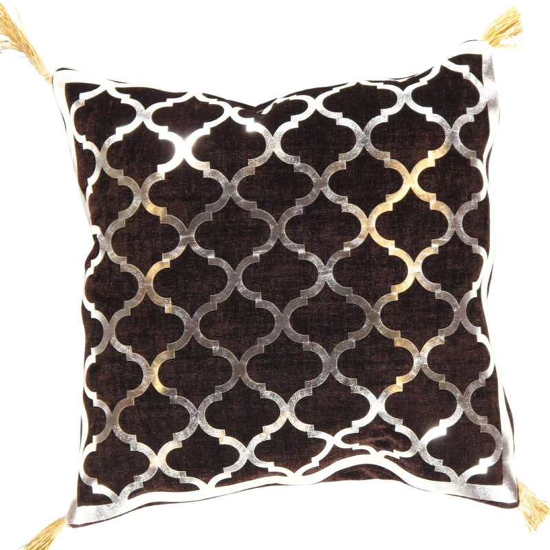 Moroccan Square Pillow Cover & Insert, Black/Silver Geometric