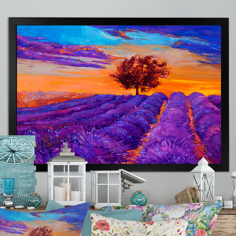 " Lavender Fields ", Black Picture Framed, 8" H x 12" W x 1" D