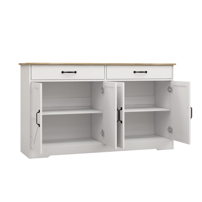 Armoire de rangement Farmhouse en MDF blanc pour la cuisine et la salle à manger, H 32,08 po x l 55,9 po x P 15,74 po