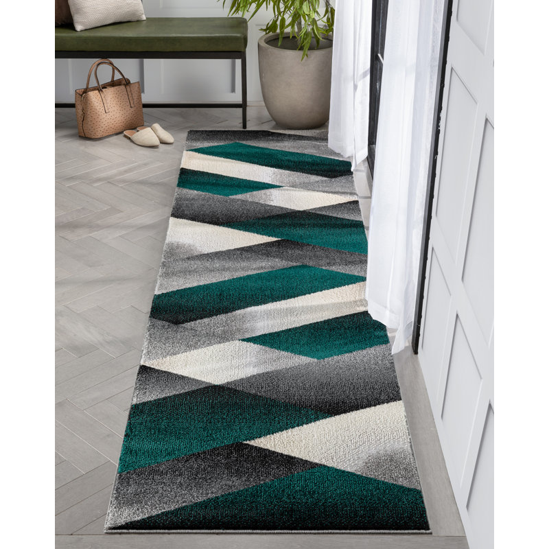Leona Geometric Synthetic Area Rug, Runner 80 x 300cm