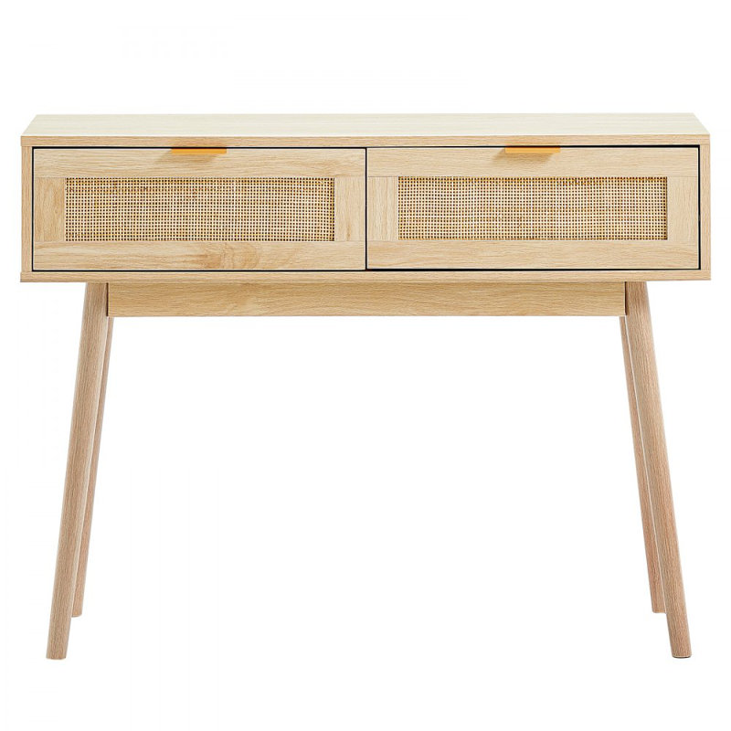 Rattan Console Table with 2 Storage Drawers Rattan 39.37x11.81x29.33inch Sliding Door Natural, Rattan Entryway Table with Storage