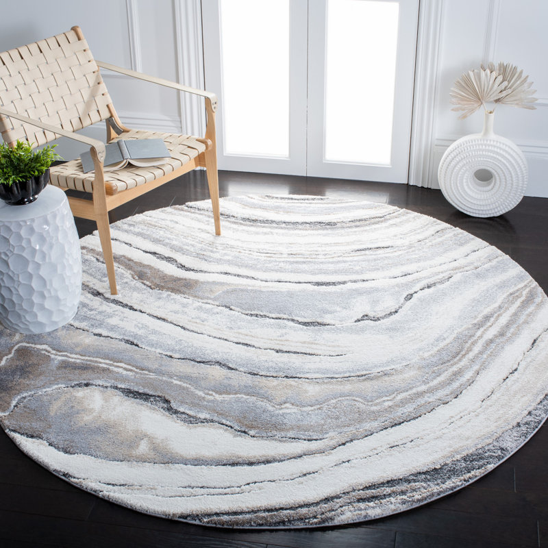 Makenna Abstract Ivory/Gray Area Rug, Round 6'7"