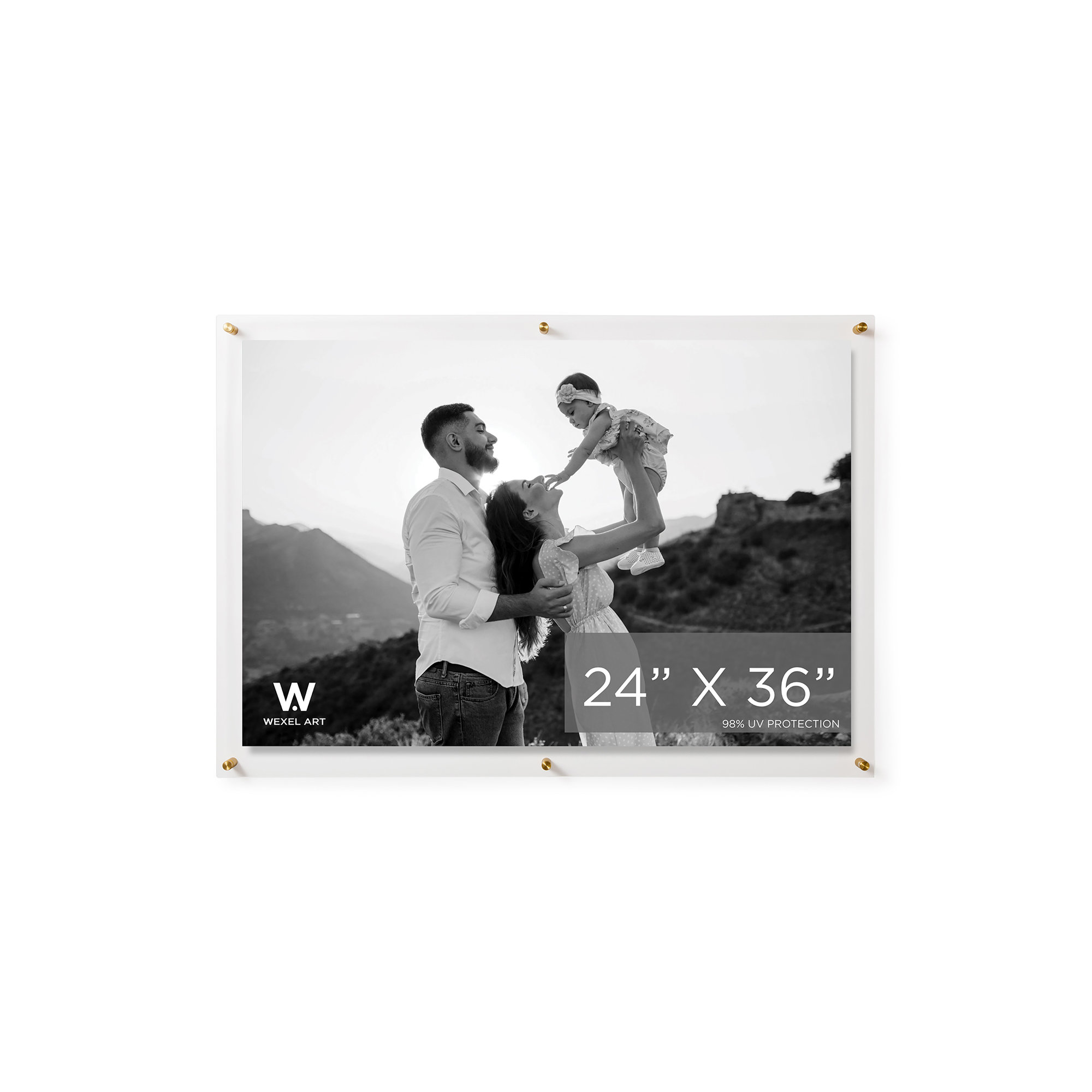 Clear UV-Grade Acrylic Modern Floating Picture Frame - Gold, 24" H x 36" W, Gold