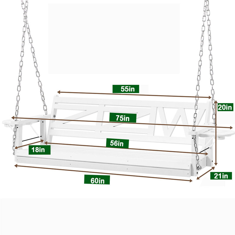 61in Solid Wood Porch Swing, White