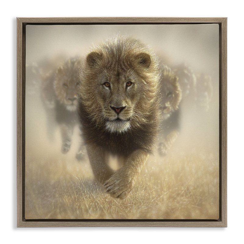 Cadre flottant Eat My Dust Lions, design par Collin Bogle, Cadre flottant orme Montalcino, H 18 po x l 18 po