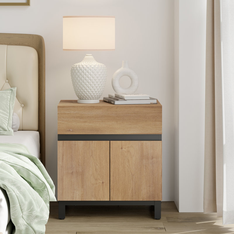Latitude Run 2 Pack Modern Oak End Tables with Drawer