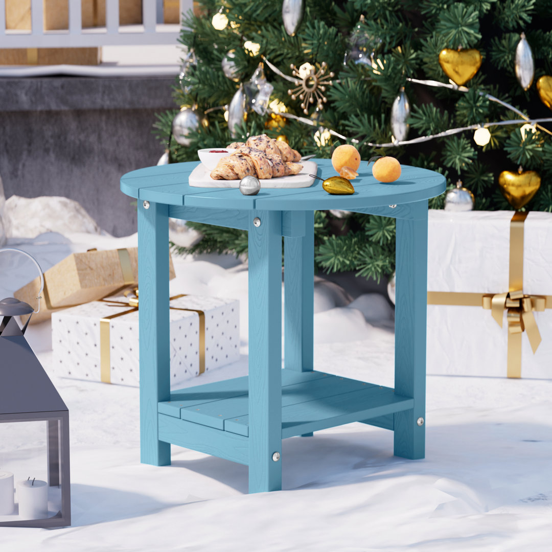 Harada 18 Inch Round Outdoor Side Table Adirondack Plastic/Resin Patio Side Table Weather Resistant End Table with Storage Shelf Beachcrest Home™ 