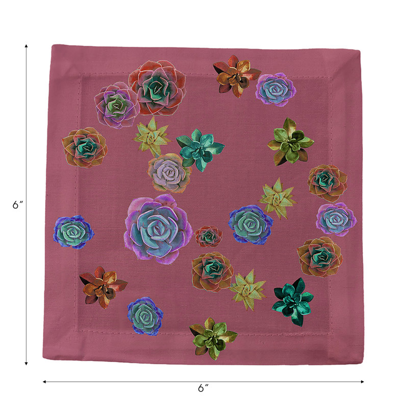 Succulents Floating Cotton Sateen Cocktail Napkins, Mauve