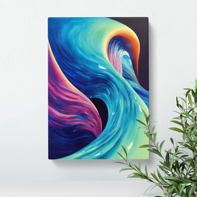 Neon Ocean Wave Abstract - Wrapped Canvas