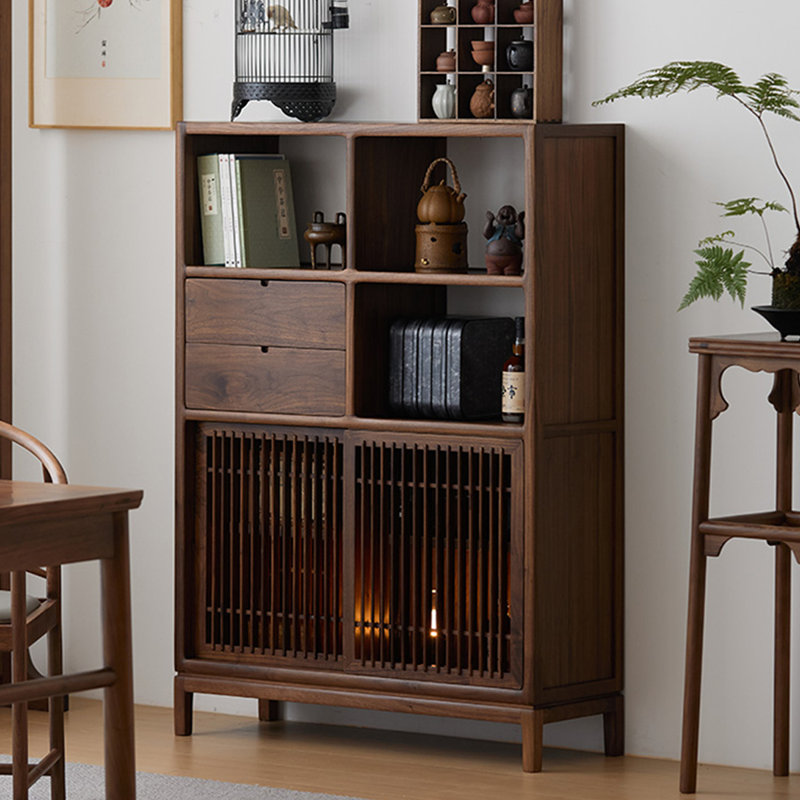Modern Nut-Brown Solid Wood China Cabinet