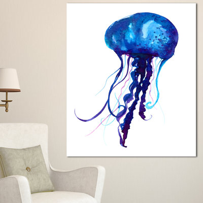 " Dark Blue Jellyfish Watercolor " Painting Print