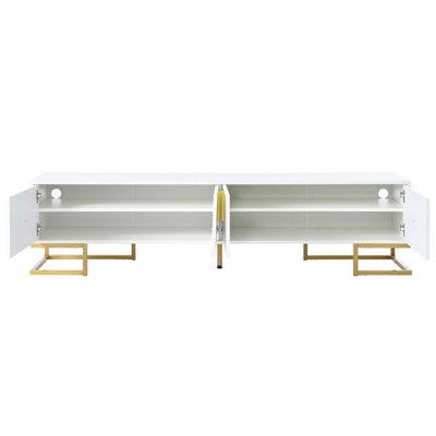 Modern TV Stand with Metal Legs and Handles for TVs Up to 80'', Media Console Table with Cabinets and Adjustable Shelves, Luxury TV Cabinet with Geometric Lines