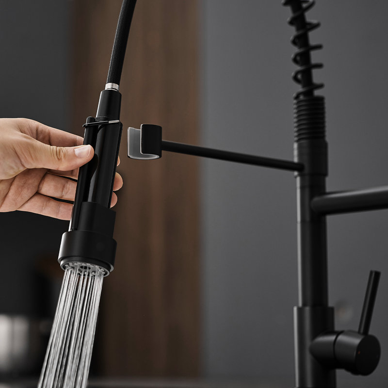 Stainless Steel Kitchen Sink Faucet With Pull-Down Spray Head, Black, Single Lever, And Stylish Design Black Pull Down , 360 Rotation, Handle, To Fingerprints Corrosion
