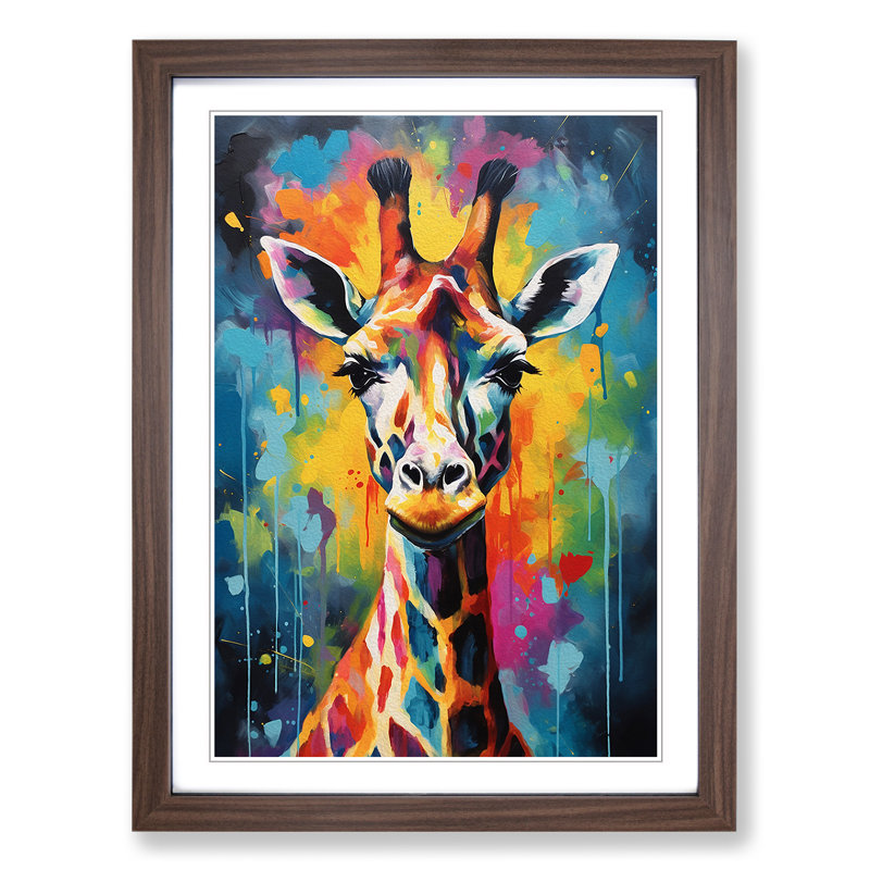 Giraffe Gestural - Framed Print, Walnut Framed, 34cm H x 25cm W