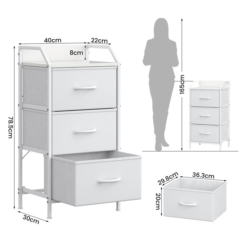40 cm W Chest of 3 Drawers, White