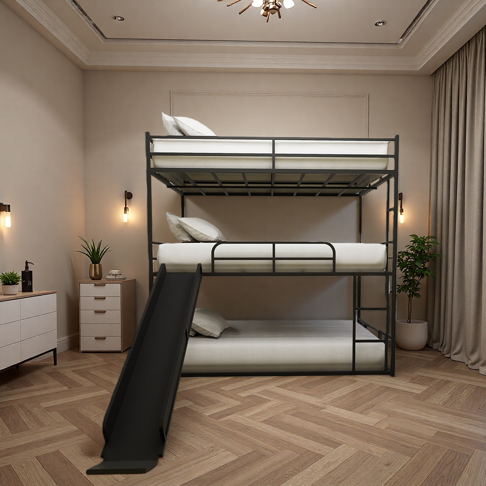 Harriet Bee Metal Full Size Loft Bed With Slide And Ladder | Wayfair