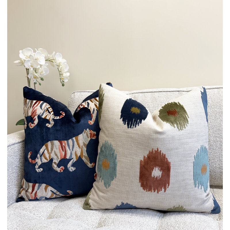 Housse de coussin en velours Ikat Dot, Bleu, 22 x 22 po