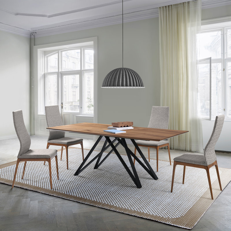 Maser 5 Piece Dining Set in Wood and Metal with Gray Fabric Armless Chairs