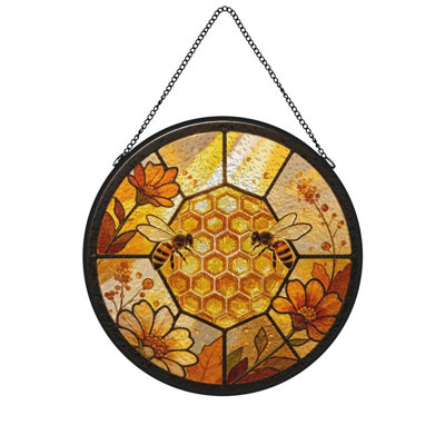 Conception circulaire en vitrail avec abeilles et panneaux de vitrail pour fenêtre