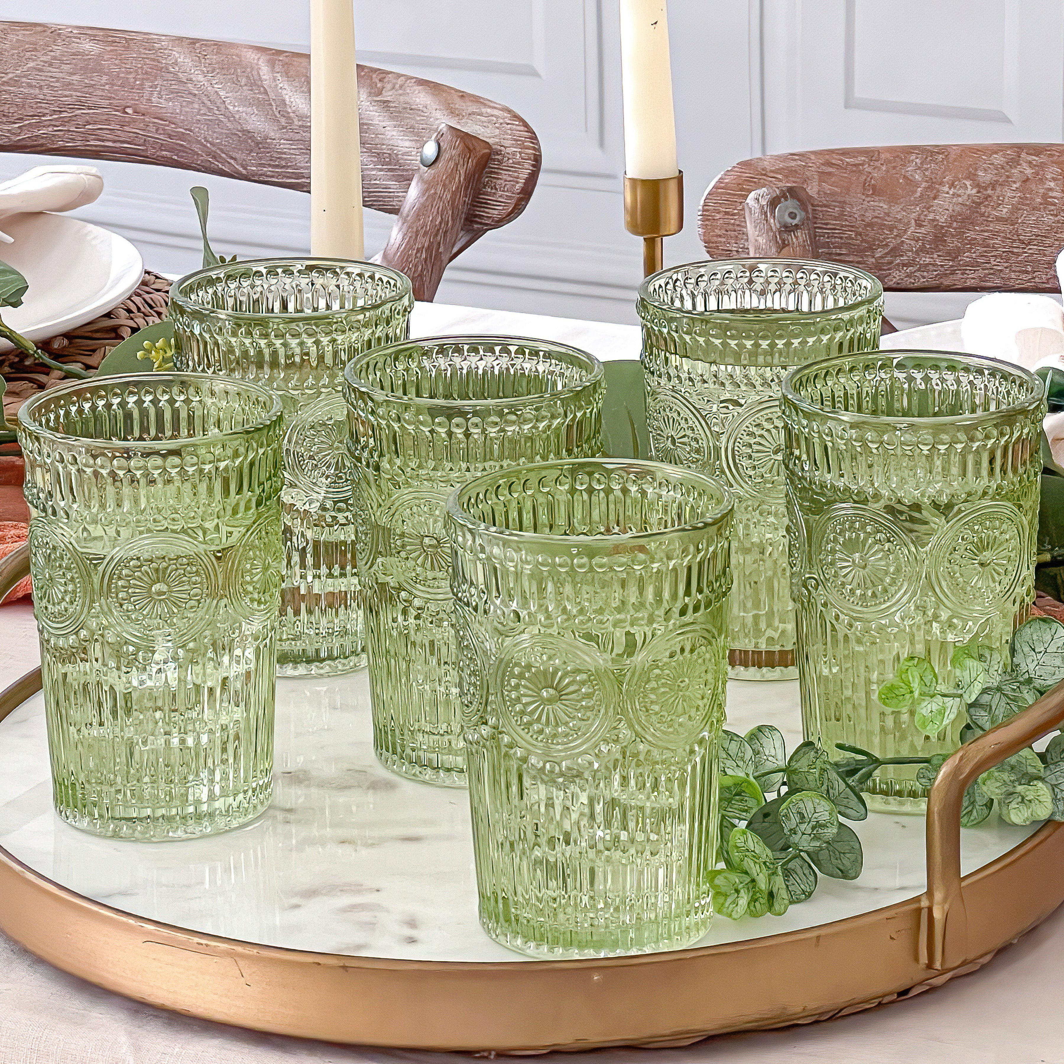 (Set of 6) - Green Glasses