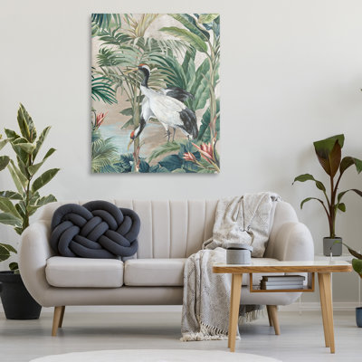 «Tropical Oasis Cranes», art mural sur toile par Eli Jones