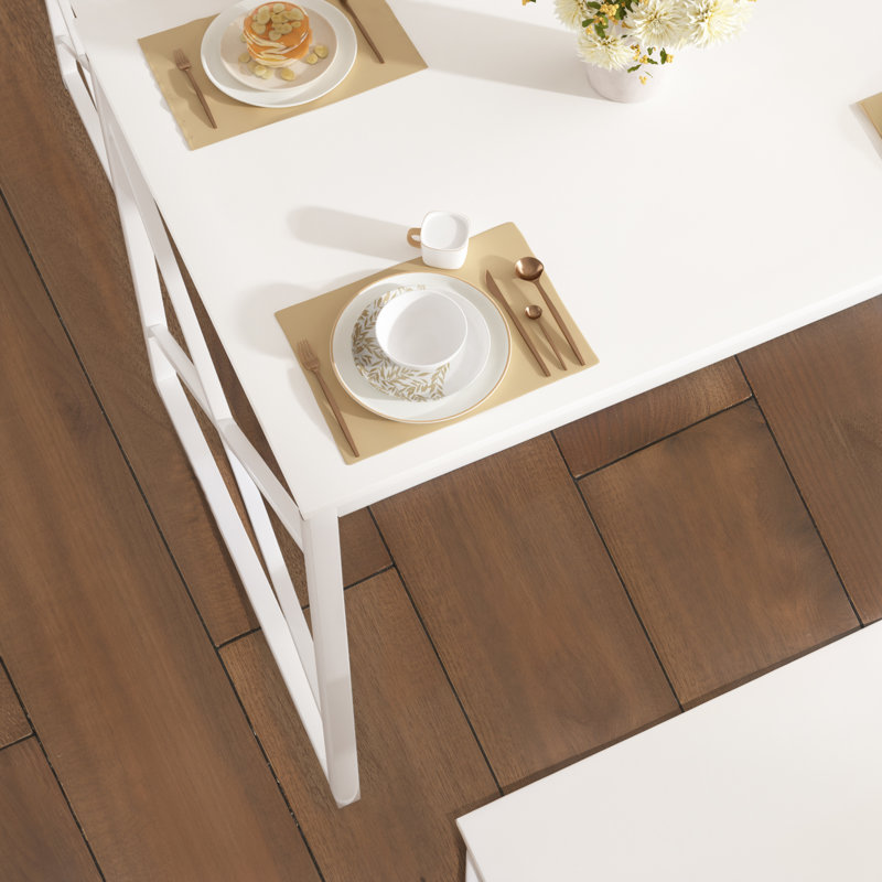 Aithan 3-Piece 43.3 Inch White Dining Table Set with Benches, Rustic Kitchen Table Set for Small Spaces, Modern Farmhouse Dining Set with Bench for Kitchen & Dining Room