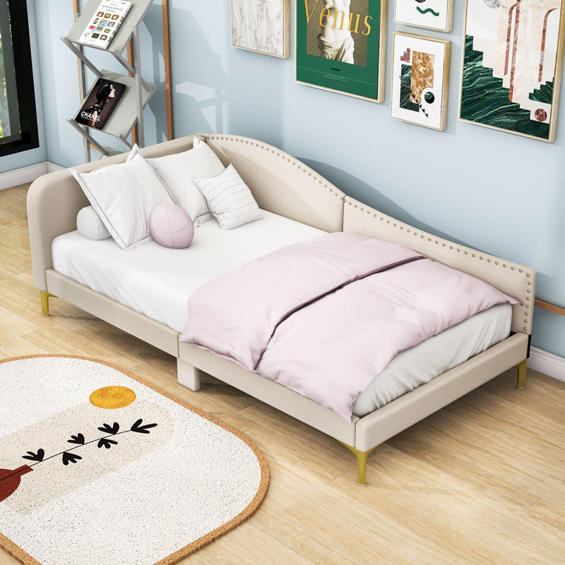Lit de jour rembourré avec un design élégant et une structure robuste, Simple, Beige