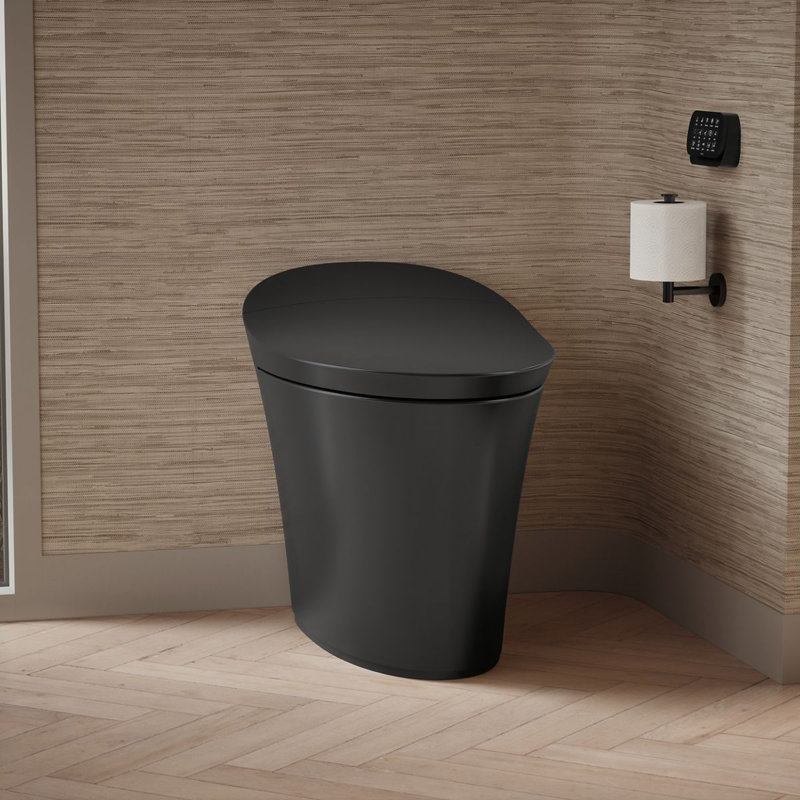 Veil Comfort Height Intelligent Skirted One-Piece Elongated Dual-Flush Toilet, Black