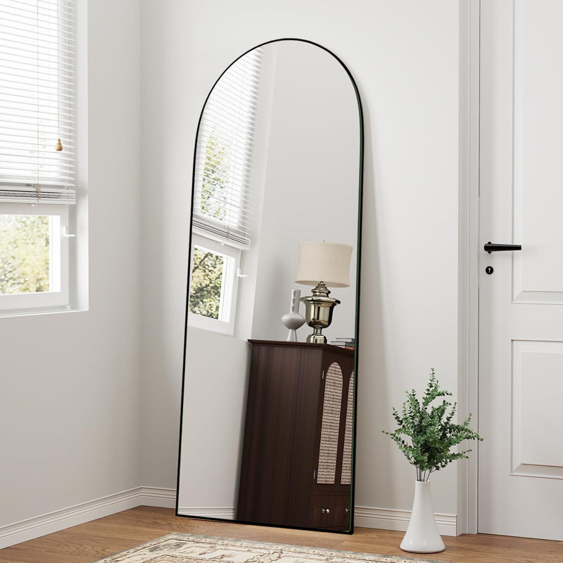 Oversized Wood Arched Full Length Mirror, Standing or Leaning Full Body Mirror, 65" x 22", Black
