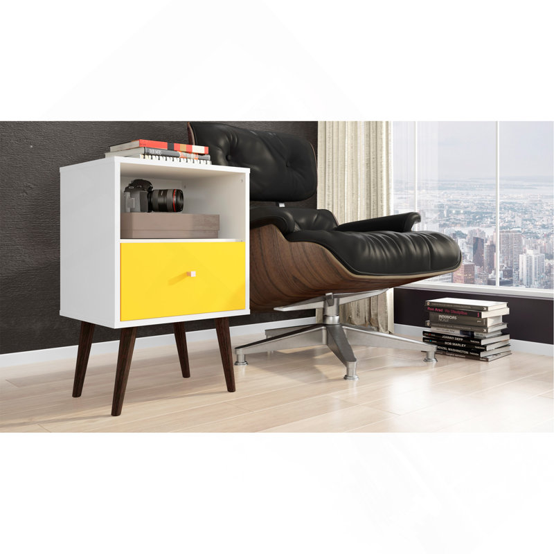 18" Nightstand in White and Yellow (1-Drawer), White/Yellow