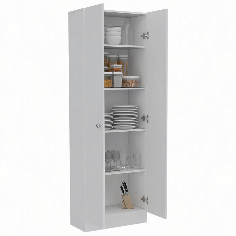 Armoire garde-manger multi-rangement, cinq tablettes, armoire double porte, Blanc