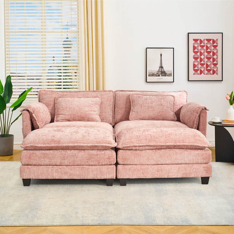 Canapé modulaire en chenille RAF LAF de 76,77 po Eugenijus, 2 repose-pieds, Chenille rose