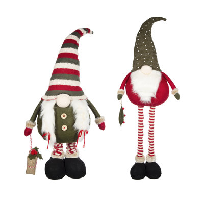 S/2 8.5X5x31.5" Fabric Standing Gnome W/Telescoping Legs