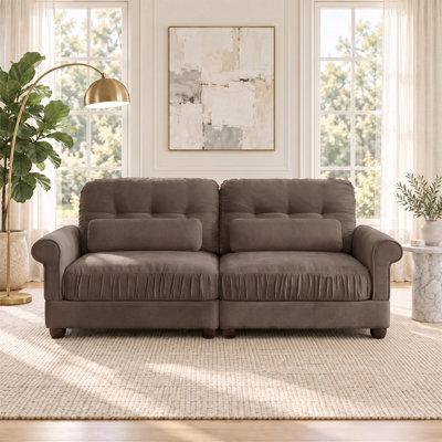 Canapé 2 places en chenille de 176 cm (69,2 po) avec bords d'assise froncés, accoudoirs arrondis et coussins lombaires, profondeur d'assise de 58 cm (22,8 po), coussins fermes et moelleux, canapé compact rembourré pour salon et chambre d'appartement