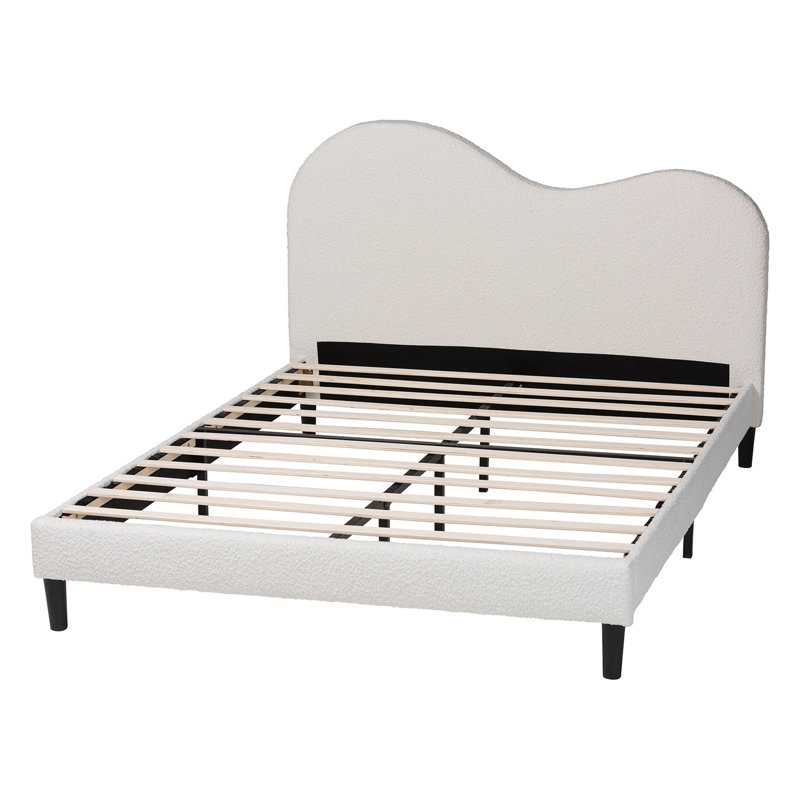 Lit plateforme tapissier Baxton Studio Dalton Boucle - Structure de lit grand en tissu doux avec tête de lit, design minimaliste, crème