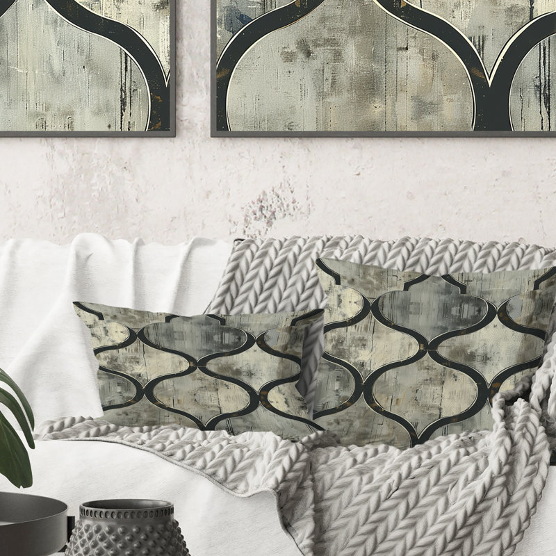 Coussin lombaire beige à motif quadrilobe Elegance II - Mid-Century