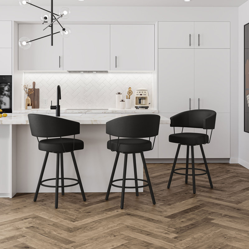 Ironim Swivel Upholstered Counter Stool with Metal Frame, Black, Counter Stool (27" Seat Height), Black