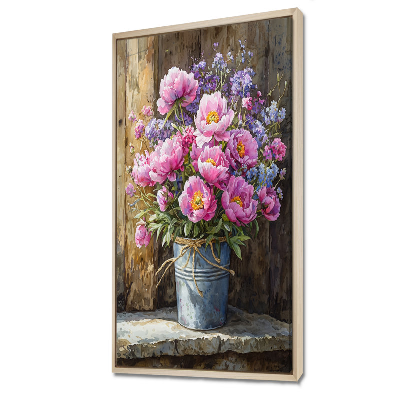 Art mural Abell Barnyard Wildflowerand Poppies, H 60 po x l 28 po, Impression sur cadre flottant, Crème, crème