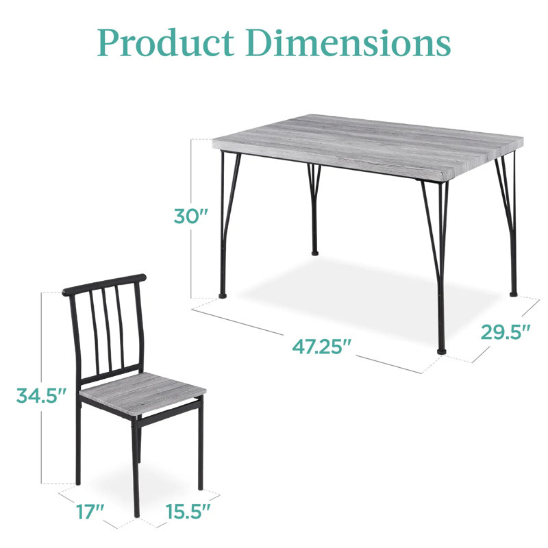 Gray Metal and Wood 5-Piece Rectangular Dining Set with 4 Chairs