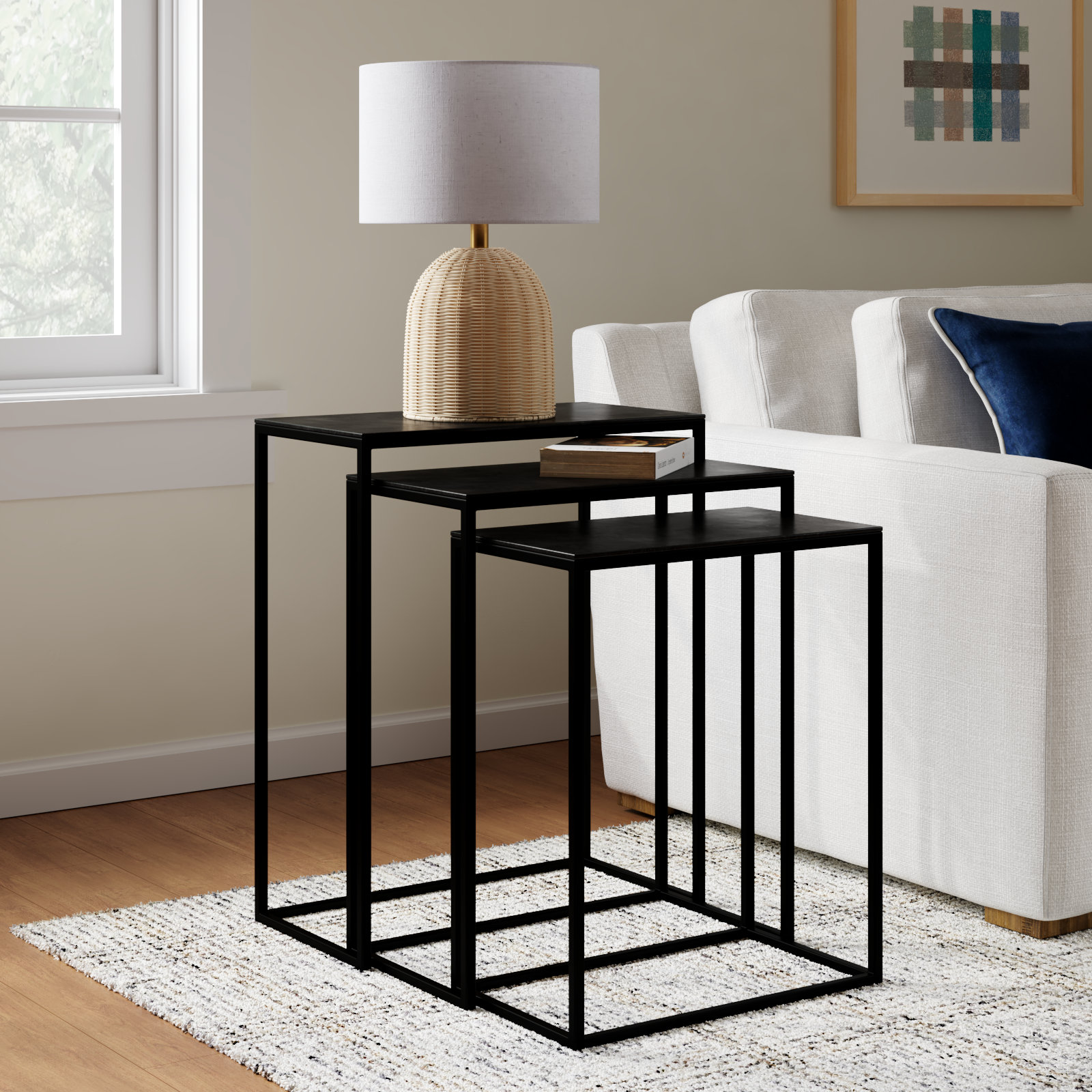 Addie Metal Frame Nesting Tables End Table, Bronze Top/Black Base