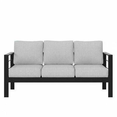Canapé d'extérieur 73 pouces 3 places toutes saisons avec structure noire et coussins gris épais, résistance commerciale, charge de 900 lb, conception facile à nettoyer