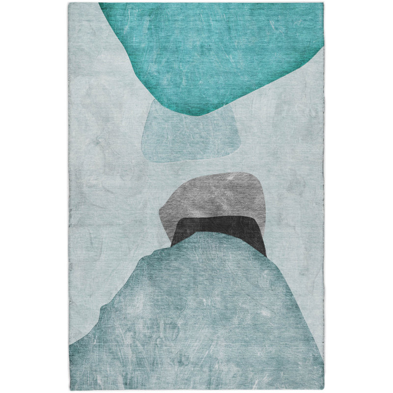 Premium Machine Washable Dream Shag ADS547 Abstract Rug, Teal, 10' x 14'
