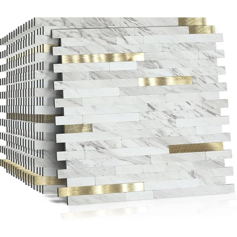 10 Sheets Peel and Stick Backsplash PVC Wall Tile,for Kitchen Backsplash, Gold