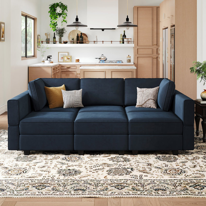 Jersi 6 Storage Ottoman Sleeper Velvet Sofa Bed