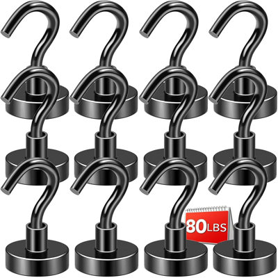 Magnetic Hooks, 80 LB Heavy Duty Strong Magnets With Hooks, Strong Rare Earth Neodymium Magnet Magnetic Hooks For Cruise Cabins Cruise Ship Essentials 12 Packs