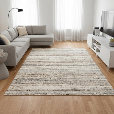 8' X 11' White And Orange Abstract Area Rug